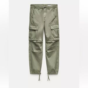 Zara Women’s Green Cargo Jeans with Adjustable Bottom